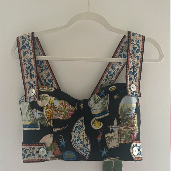 Farm Rio black trip souvenir topstitching organic cotton top - Picture 4 of 6